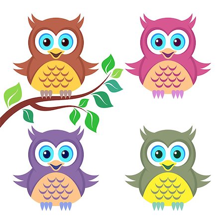 simsearch:400-06525993,k - Set of four cute funny colorful owls isolated Foto de stock - Super Valor sin royalties y Suscripción, Código: 400-07899894