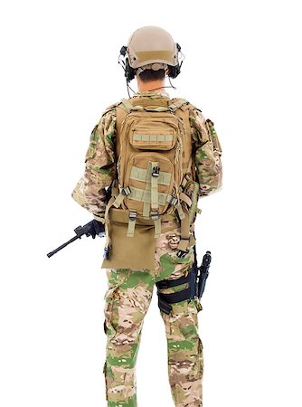 simsearch:400-07676882,k - back view of soldier with rifle or sniper over white background Fotografie stock - Microstock e Abbonamento, Codice: 400-07891832