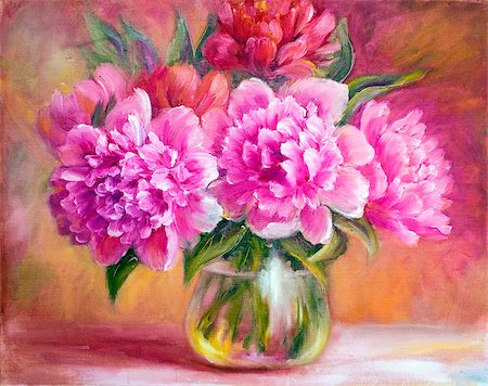 simsearch:400-07893049,k - Peonies in vase, oil painting on canvas Photographie de stock - Aubaine LD & Abonnement, Code: 400-07893043