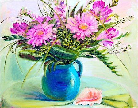 simsearch:400-07893049,k - Flowers  in vase, oil painting on canvas Photographie de stock - Aubaine LD & Abonnement, Code: 400-07893050