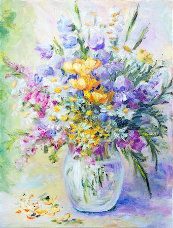 simsearch:400-07893049,k - Wildflowers  in vase, oil painting on canvas Photographie de stock - Aubaine LD & Abonnement, Code: 400-07893053