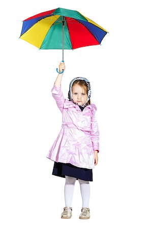 rain little girl - Cute little girl with colorful umbrella isolated on white background Photographie de stock - Aubaine LD & Abonnement, Code: 400-07893269