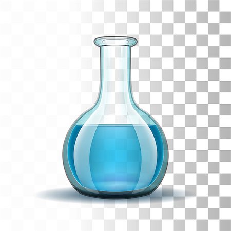 Chemical laboratory transparent flask with blue liquid.  Vector illustration Stock Photo - Budget Royalty-Free & Subscription, Code: 400-07893285
