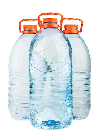 simsearch:400-08193402,k - Three big full plastic water bottles with orange caps isolated on white background Stock Photo - Budget Royalty-Free & Subscription, Code: 400-07893531