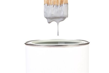 paint brush dripping paint into a can - Grey paint dropping from brush into can isolated on white background. DIY creativity concept. Stock Photo - Budget Royalty-Free & Subscription, Code: 400-07893663