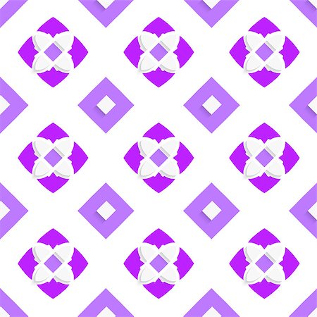 simsearch:400-07616809,k - Seamless abstract background of white 3d shapes with realistic shadow and cut out of paper effect. White geometrical ornament with purple squares. Stock Photo - Budget Royalty-Free & Subscription, Code: 400-07893728