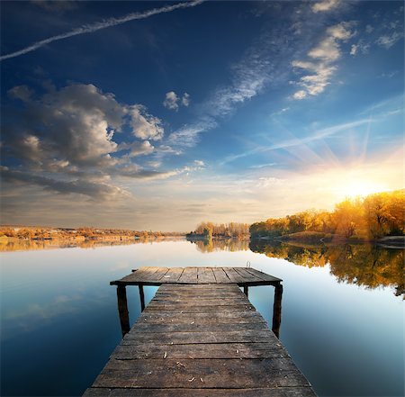 Pier on a calm river in the autumn Stock Photo - Budget Royalty-Free & Subscription, Code: 400-07893831