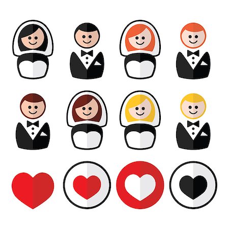 people icons bride and groom - Just married, newlywed couple  figurine icons - flat design Stock Photo - Budget Royalty-Free & Subscription, Code: 400-07904227