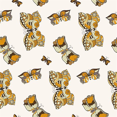 simsearch:400-08616887,k - Seamless pattern with butterflies in doodle style. Vector illustration. Foto de stock - Super Valor sin royalties y Suscripción, Código: 400-07904342