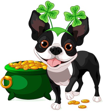 pot of gold - Illustration of cute Boston Terrier celebrates Saint Patrick Day Stock Photo - Budget Royalty-Free & Subscription, Code: 400-07904492