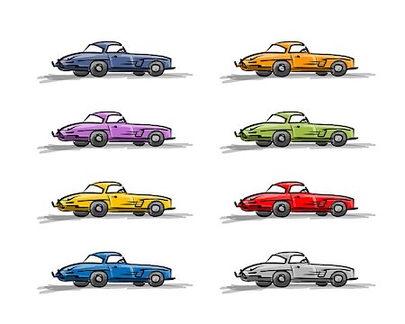 Retro sport cars, sketch for your design. Vector illustration Stock Photo - Budget Royalty-Free & Subscription, Code: 400-07904526