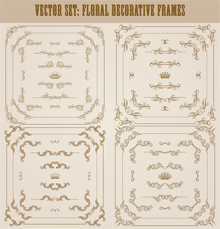 simsearch:400-07427679,k - Vector set of gold decorative horizontal floral elements, corners, borders, frame, dividers, crown. Page decoration. Foto de stock - Super Valor sin royalties y Suscripción, Código: 400-07900165