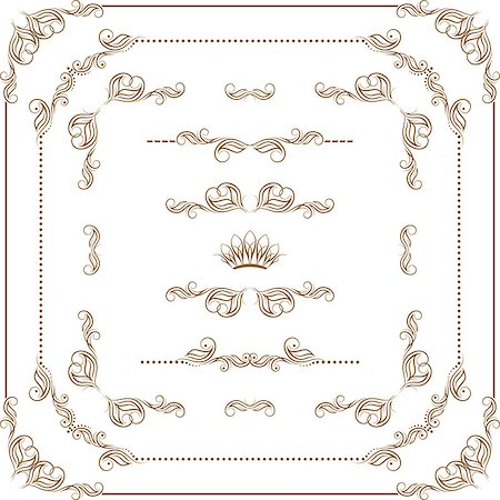 simsearch:400-05911971,k - Vector set of gold decorative horizontal floral elements, corners, borders, crown. Page decoration. Stock Photo - Budget Royalty-Free & Subscription, Code: 400-07900167