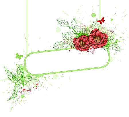 simsearch:400-08132574,k - Green decorative banner with red flowers and bird Stockbilder - Microstock & Abonnement, Bildnummer: 400-07900227