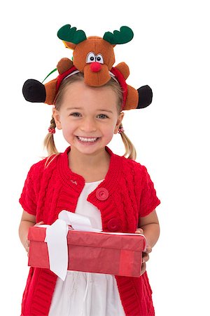 simsearch:400-07902186,k - Cute little girl wearing rudolph headband on white background Foto de stock - Super Valor sin royalties y Suscripción, Código: 400-07902088