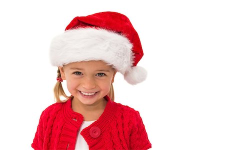 santa claus hat - Cute little girl wearing santa hat on white background Photographie de stock - Aubaine LD & Abonnement, Code: 400-07902089