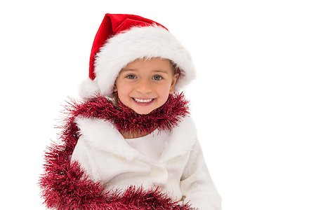 simsearch:400-07902186,k - Cute little girl wearing santa hat and tinsel on white background Foto de stock - Super Valor sin royalties y Suscripción, Código: 400-07902099