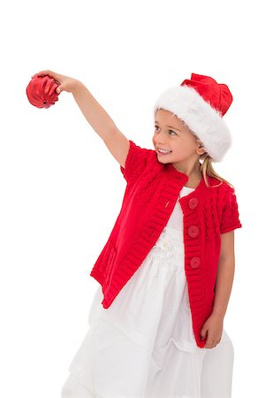 simsearch:400-07902186,k - Cute little girl wearing santa hat holding bauble on white background Foto de stock - Super Valor sin royalties y Suscripción, Código: 400-07902091