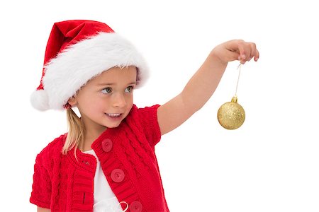 simsearch:400-07902186,k - Cute little girl wearing santa hat holding bauble on white background Foto de stock - Super Valor sin royalties y Suscripción, Código: 400-07902092