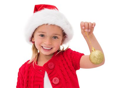 simsearch:400-07902186,k - Cute little girl wearing santa hat holding bauble on white background Foto de stock - Super Valor sin royalties y Suscripción, Código: 400-07902093