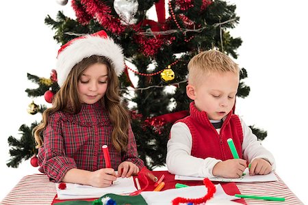 simsearch:400-07902186,k - Festive little siblings drawing pictures on white background Foto de stock - Super Valor sin royalties y Suscripción, Código: 400-07902165