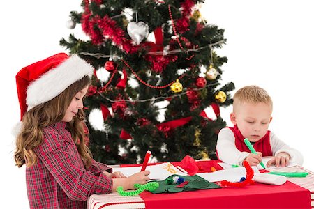 simsearch:400-07902186,k - Festive little siblings drawing pictures on white background Foto de stock - Super Valor sin royalties y Suscripción, Código: 400-07902163