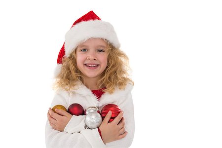 simsearch:400-07902186,k - Festive little girl smiling at camera on white background Foto de stock - Super Valor sin royalties y Suscripción, Código: 400-07902181