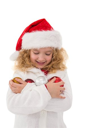 simsearch:400-07902186,k - Festive little girl holding baubles on white background Foto de stock - Super Valor sin royalties y Suscripción, Código: 400-07902182