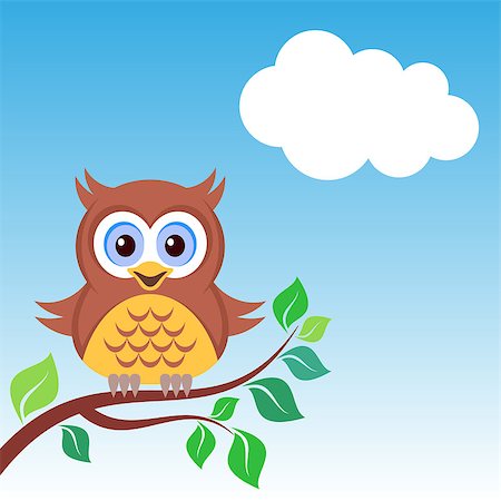 simsearch:400-06525993,k - Cute colorful owl on the branch blue sky Foto de stock - Super Valor sin royalties y Suscripción, Código: 400-07902447