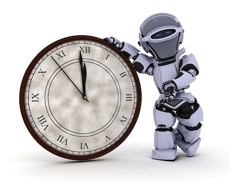 simsearch:400-07902525,k - 3D Render of a Robot with clock at new years Stock Photo - Budget Royalty-Free & Subscription, Code: 400-07902524