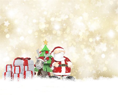 santa and reindeer - Gold Christmas background with santa and his reindeer Stock Photo - Budget Royalty-Free & Subscription, Code: 400-07902527