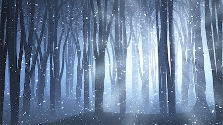 3D render of a forest scene with rays shining through and snow Photographie de stock - Aubaine LD & Abonnement, Code: 400-07902522