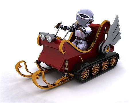 simsearch:400-07902525,k - 3D Render of a Robot on a snowmobile sleigh Stock Photo - Budget Royalty-Free & Subscription, Code: 400-07902523