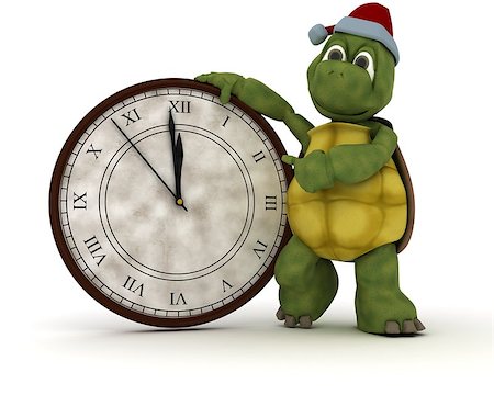 simsearch:400-05384268,k - 3D render of a tortoise with clock at new years Photographie de stock - Aubaine LD & Abonnement, Code: 400-07902533