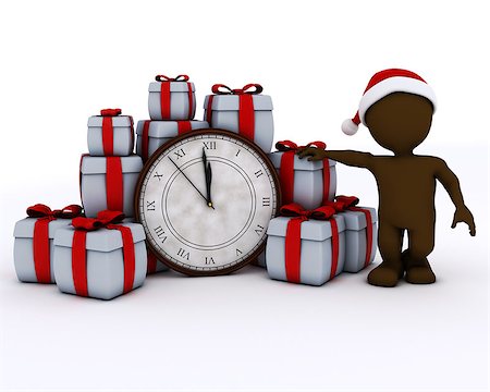 simsearch:400-07902525,k - 3D Render of Santa Morph Man with clock before midnight Stock Photo - Budget Royalty-Free & Subscription, Code: 400-07902941