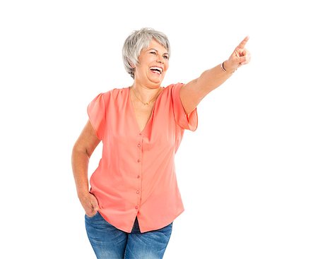 Happy old woman pointing to something Stock Photo - Budget Royalty-Free & Subscription, Code: 400-07903129