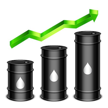 simsearch:400-08528272,k - Row of oil barrels and green chart arrow Stock Photo - Budget Royalty-Free & Subscription, Code: 400-07903350