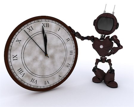 simsearch:400-07902525,k - 3D Render of an Android with clock before midnight Stock Photo - Budget Royalty-Free & Subscription, Code: 400-07903916