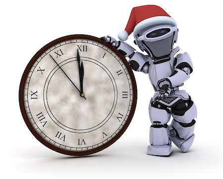 futuristic clock - 3D Render of a Robot with clock at new years Stock Photo - Budget Royalty-Free & Subscription, Code: 400-07903911