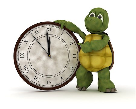 3D render of a tortoise with clock at new years Foto de stock - Super Valor sin royalties y Suscripción, Código: 400-07903922