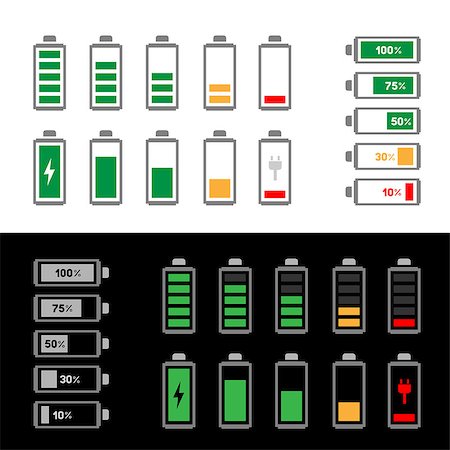 simsearch:400-08672815,k - The simle battery icon set isolated on the white and black background Foto de stock - Royalty-Free Super Valor e Assinatura, Número: 400-07914152