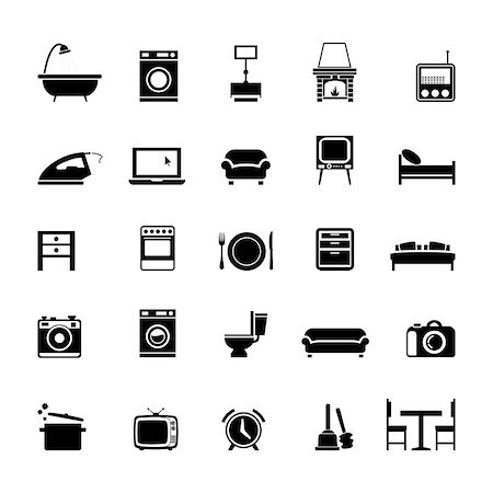 Set of furniture silhouettes  and home accessories. Stock Photo - Budget Royalty-Free & Subscription, Code: 400-07914169