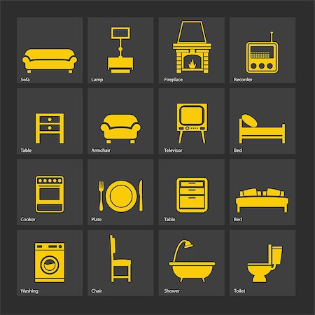 Set of furniture silhouettes  and home accessories. Stock Photo - Budget Royalty-Free & Subscription, Code: 400-07914170
