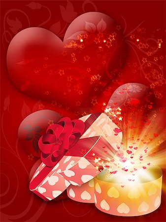 simsearch:400-05674434,k - Illustration of opened heart shaped box on red background with hearts. Stock Photo - Budget Royalty-Free & Subscription, Code: 400-07914827