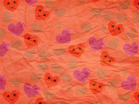 Illustration of cute cartoon hearts with faces paper pattern background. Stock Photo - Budget Royalty-Free & Subscription, Code: 400-07914838