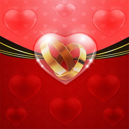 simsearch:400-04694901,k - Two golden wedding rings in glass heart on red background. Stock Photo - Budget Royalty-Free & Subscription, Code: 400-07914861