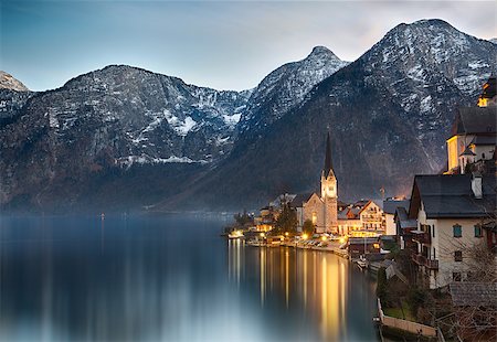 fisfra (artist) - Dusk at Lake Hallstatt, Salzkammergut, Austrian Alps Stock Photo - Budget Royalty-Free & Subscription, Code: 400-07914924