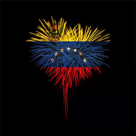 simsearch:400-07915108,k - Fireworks in a red heart shape with the flag of Venezuela on a black background. Independence day. Welcome to Venezuela Stock Photo - Budget Royalty-Free & Subscription, Code: 400-07915108