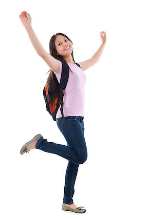 Full length pan Asian teen student cheering with hands up, isolated on white background. Stock Photo - Budget Royalty-Free & Subscription, Code: 400-07915128