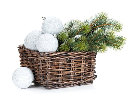 simsearch:400-07921368,k - Silver christmas baubles and fir tree. Isolated on white background Stock Photo - Budget Royalty-Free & Subscription, Code: 400-07915241